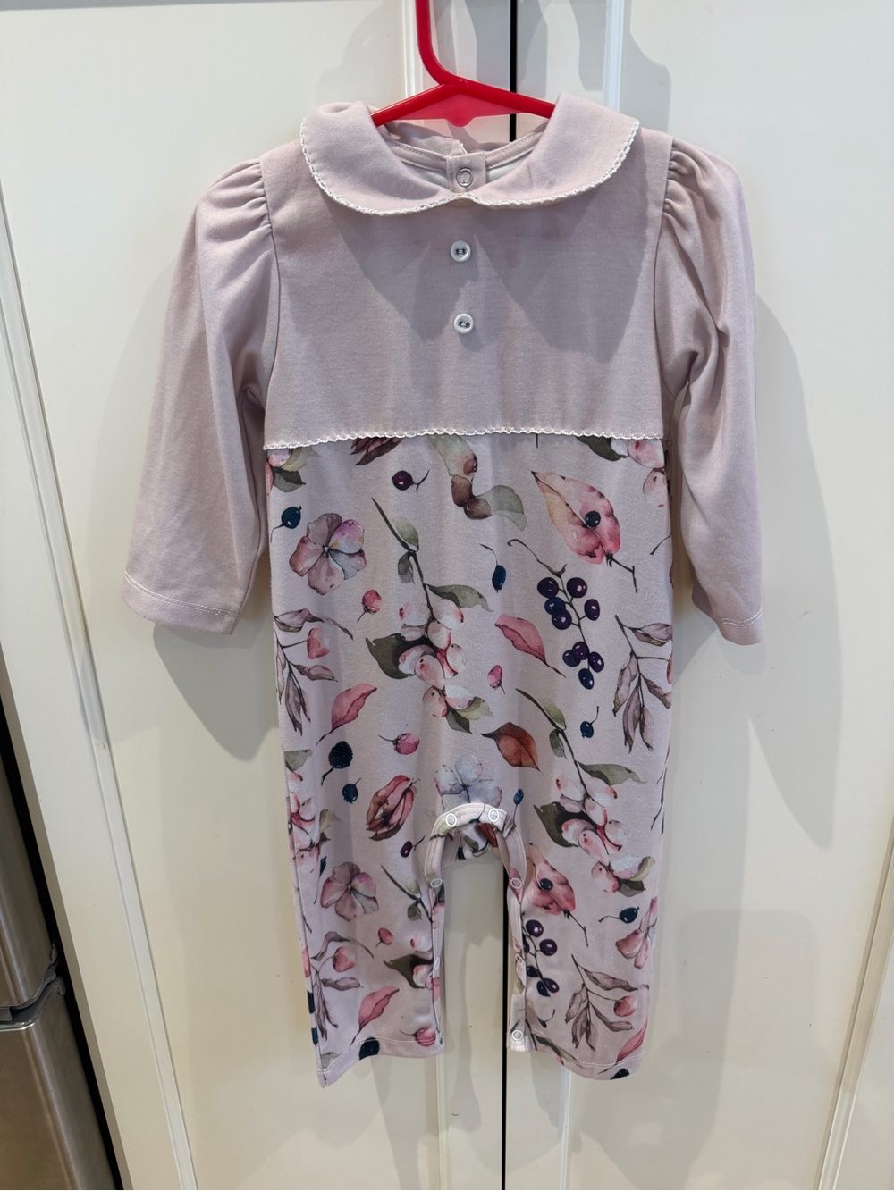 Tanwa 18m cotton Girls Long Sleeve Floral Romper in Light Pink